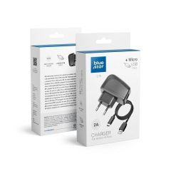   Univerzális lekerekített töltőfej + töltőkábel (1,13 m) Blue Star - micro USB csatlakozóval 2A 10W (fekete)